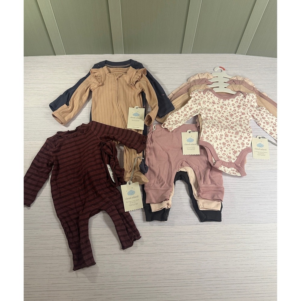 Cloud Island Baby Girls Newborn NB 0M Bodysuits Pants Sleep Play Romper Lot 11pc